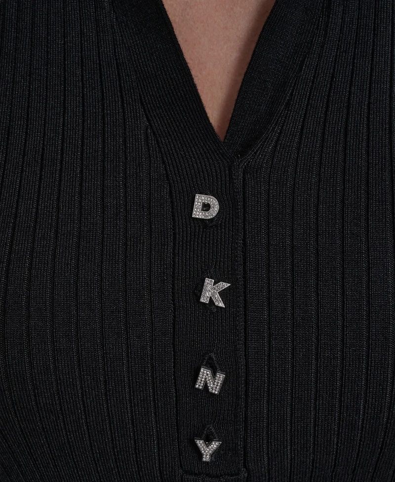 Dkny Jeans Women's Short-Sleeve Rib Collared Polo Top