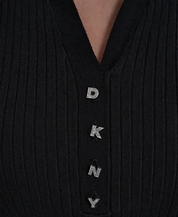 Dkny Jeans Women's Short-Sleeve Rib Collared Polo Top
