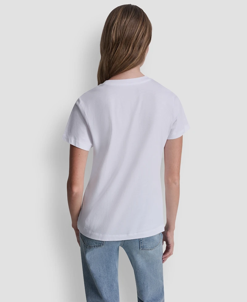 Dkny Jeans Women's Rhinestone Graffiti Logo Crew Neck T-Shirt