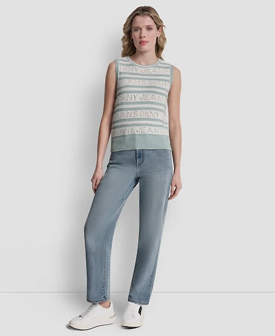 Dkny Jeans Women's Sleeveless Logo Pointelle Striped Sweater