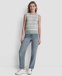Dkny Jeans Women's Sleeveless Logo Pointelle Striped Sweater