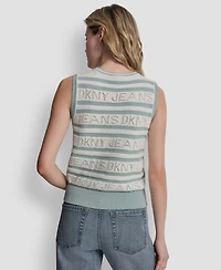Dkny Jeans Women's Sleeveless Logo Pointelle Striped Sweater