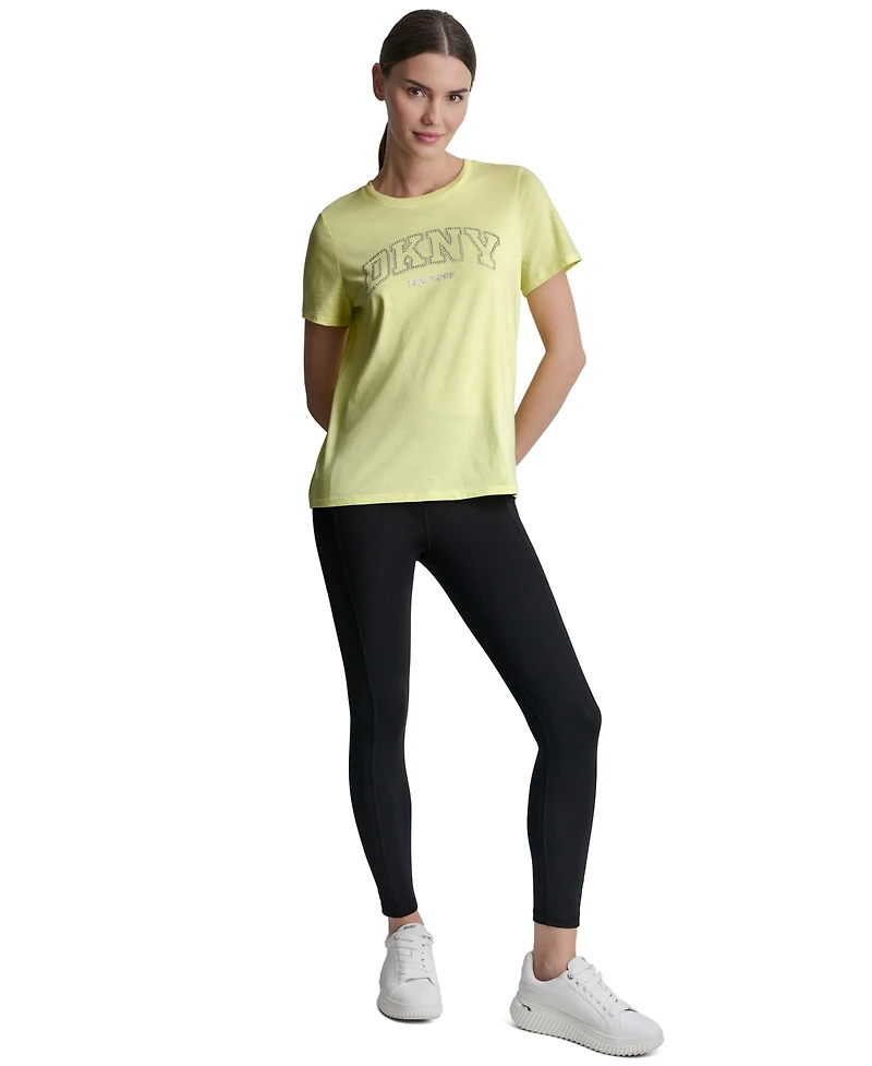 Dkny Sport Women's Rhinestone Varsity Logo Relaxed Fit Pull-On T-Shirt