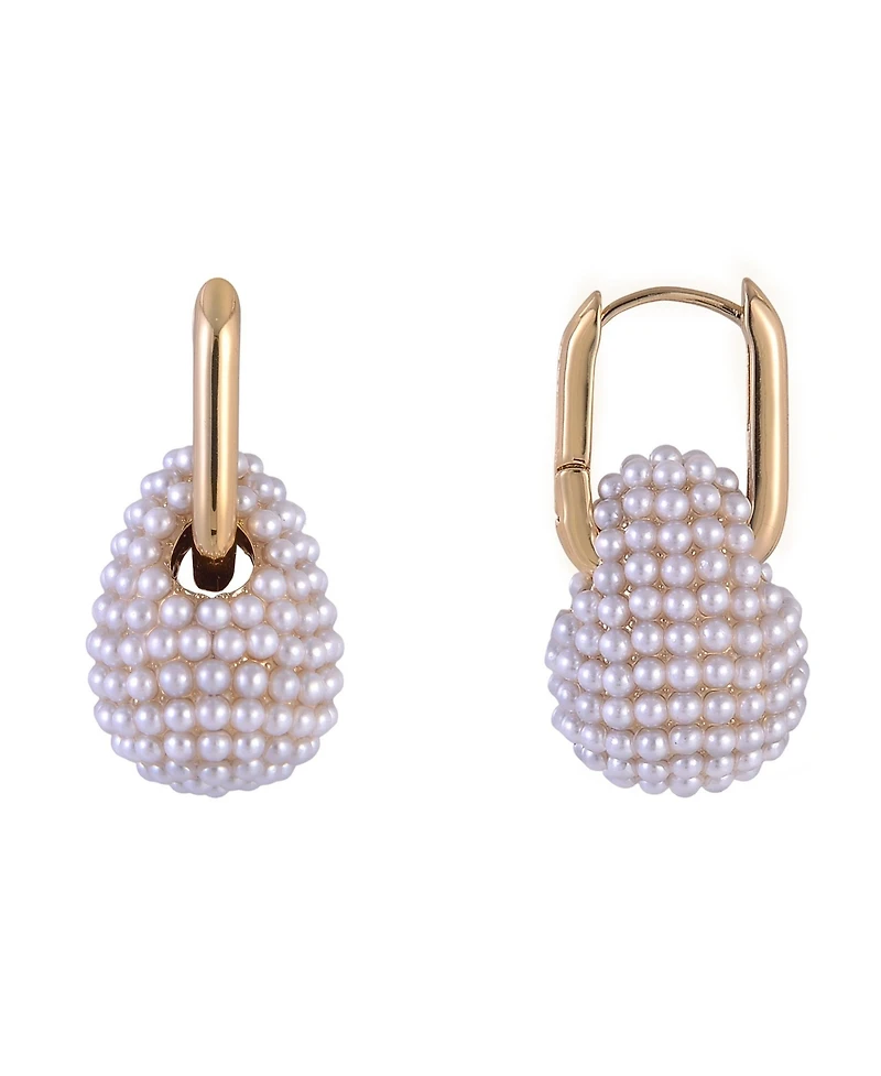 Launry by Shelli Segal Gold Tone Huggie Hoop Earrings with Pave Pearl Drop