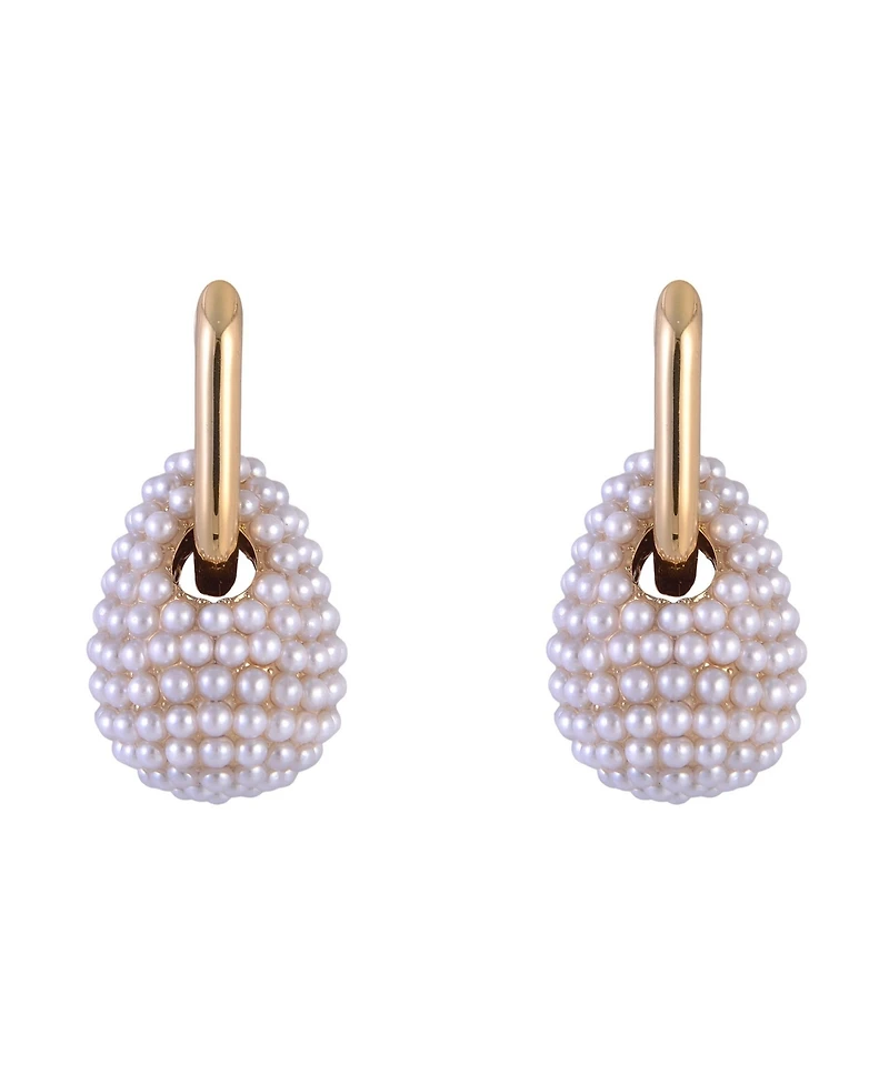 Launry by Shelli Segal Gold Tone Huggie Hoop Earrings with Pave Pearl Drop