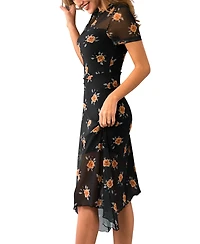 Cupshe Women's Crewneck Short Sleeve Mesh Asymmetrical Midi Dress