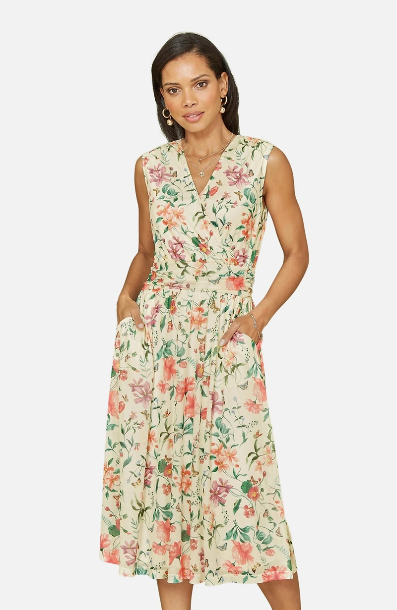 Yumi Women's Mesh Stretch Midi Dress With Pockets