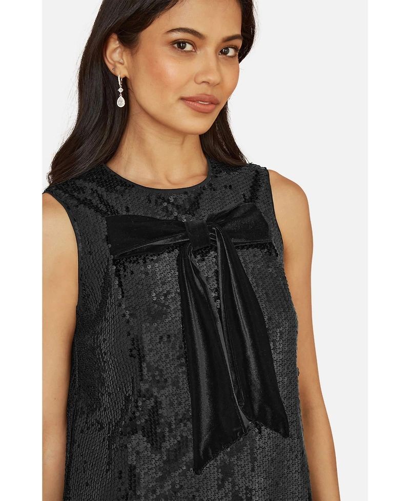 Yumi Women's Sequin Bow Tunic Shift Dress