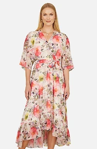 Yumi Women's Ruffle-Hem Wrap Midi Dress