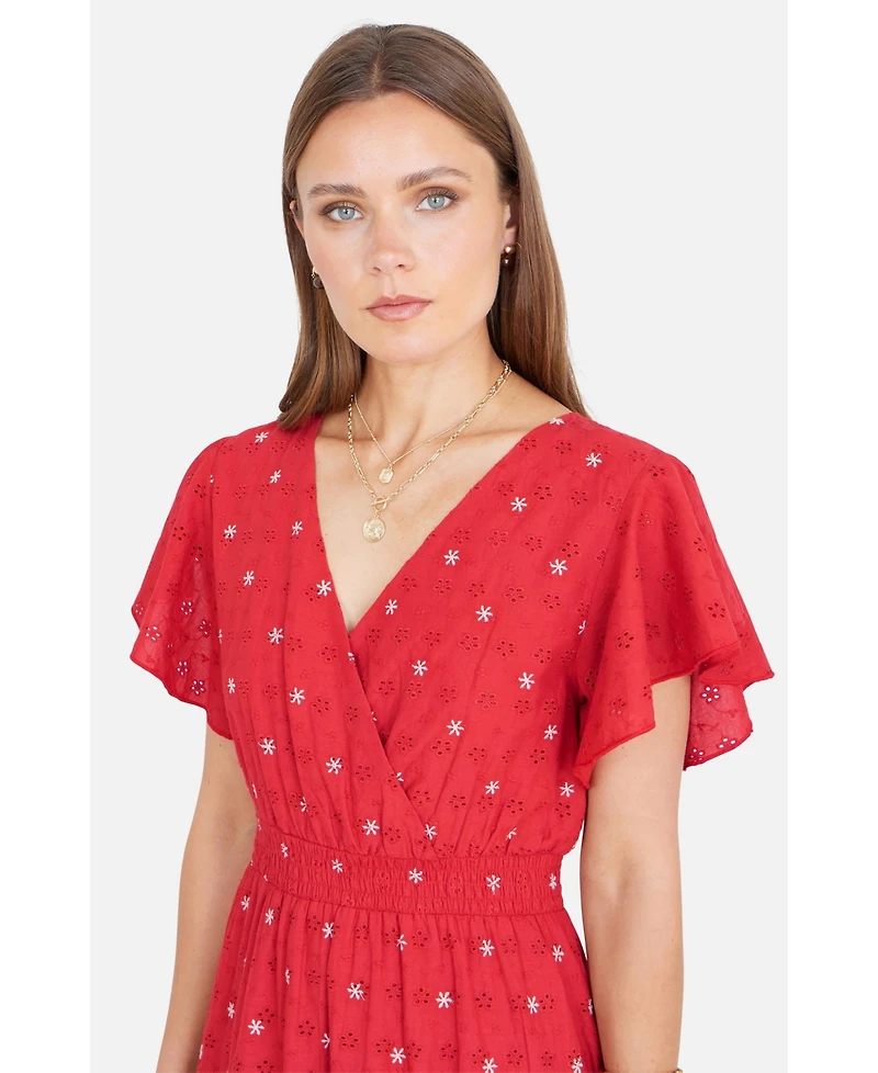Yumi Women's Broderie Anglaise Wrap Midi Dress