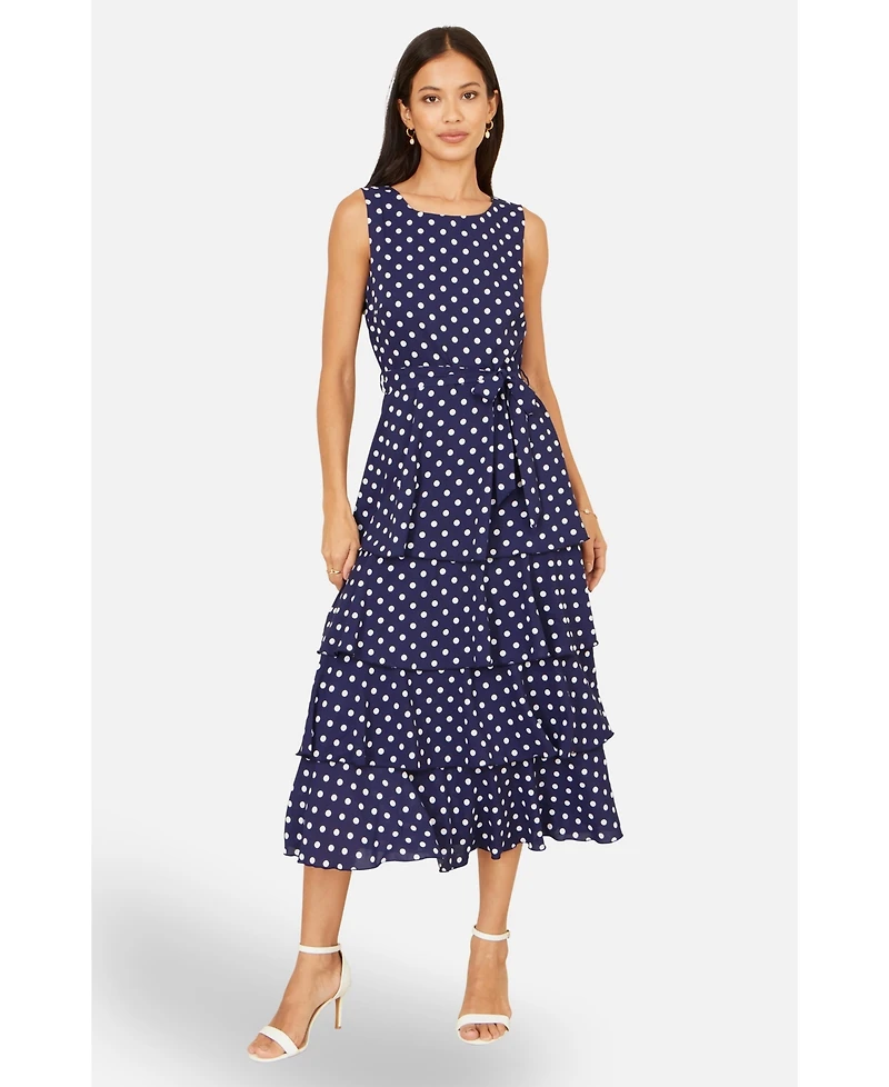 Yumi Women's Spot Tiered Midi Dress