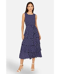 Yumi Women's Spot Tiered Midi Dress
