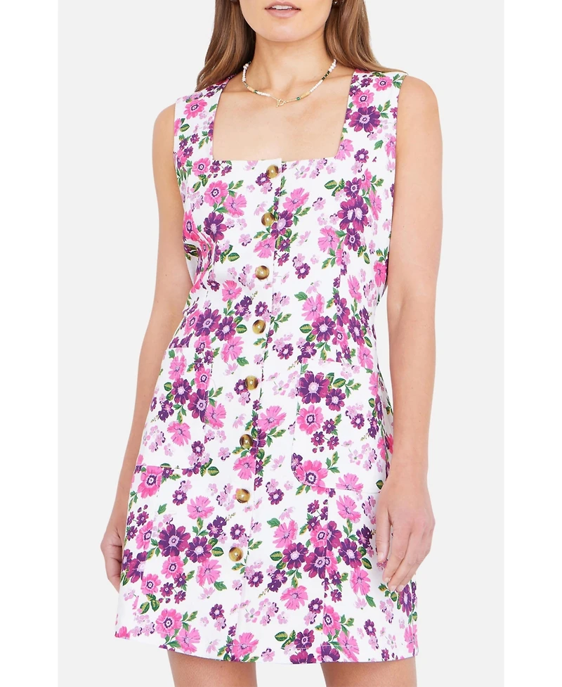 Yumi Women's Retro Floral Cotton Pinafore Dress