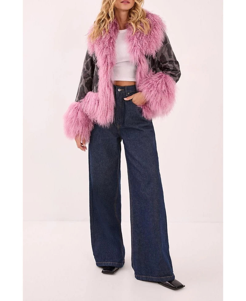 Nasty Gal Women's Printed Shearling Leather Jacket