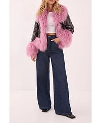 Nasty Gal Women's Printed Shearling Leather Jacket