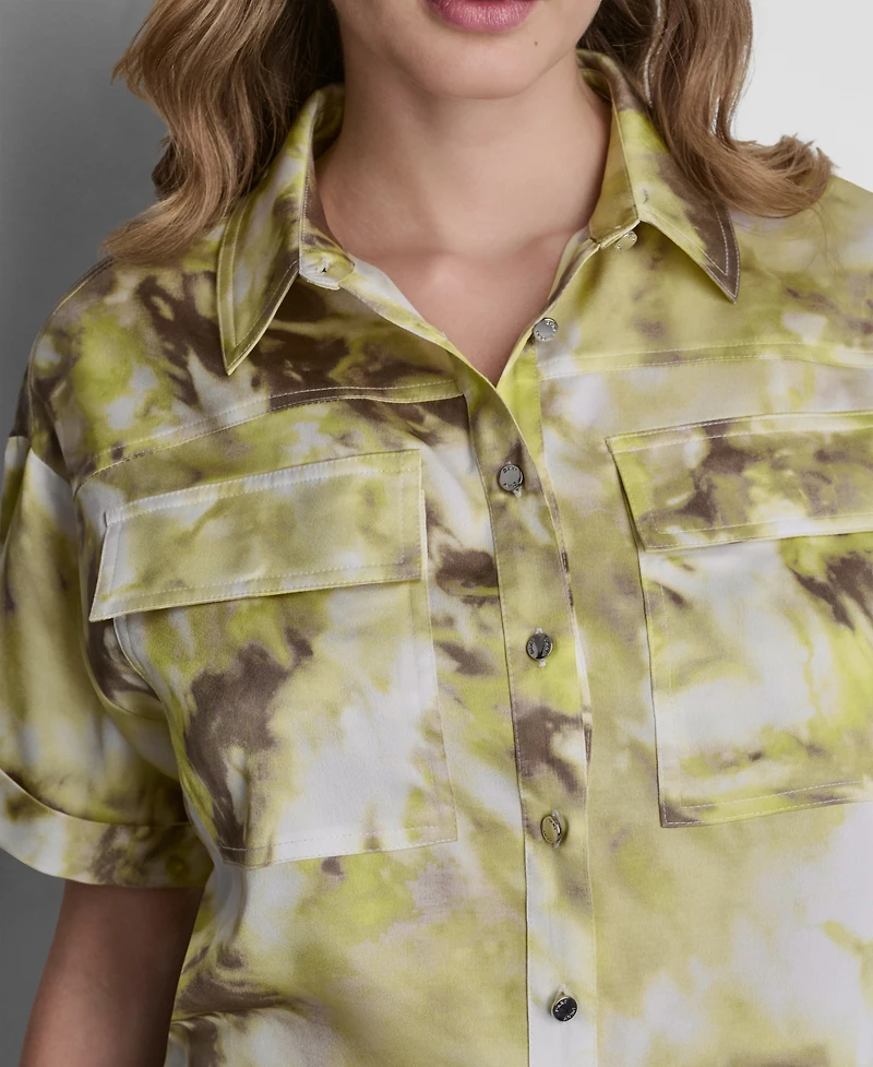 Dkny Petite Printed Button-Front Camp Shirt