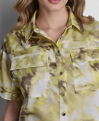 Dkny Petite Printed Button-Front Camp Shirt