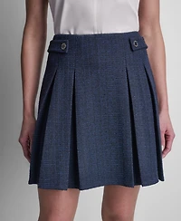 Dkny Women's Waffle Boucle Tweed Pleated Short Skirt