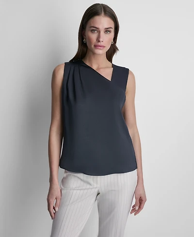 Dkny Women's Satin Asymmetric Neck Sleeveless Top
