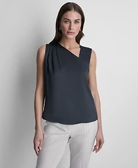 Dkny Women's Satin Asymmetric Neck Sleeveless Top