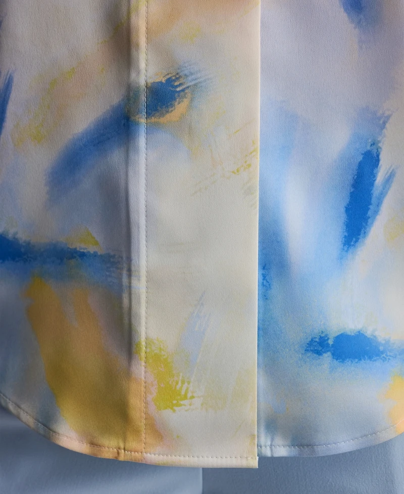 Dkny Women's Printed Long-Sleeve Covered Placket Top