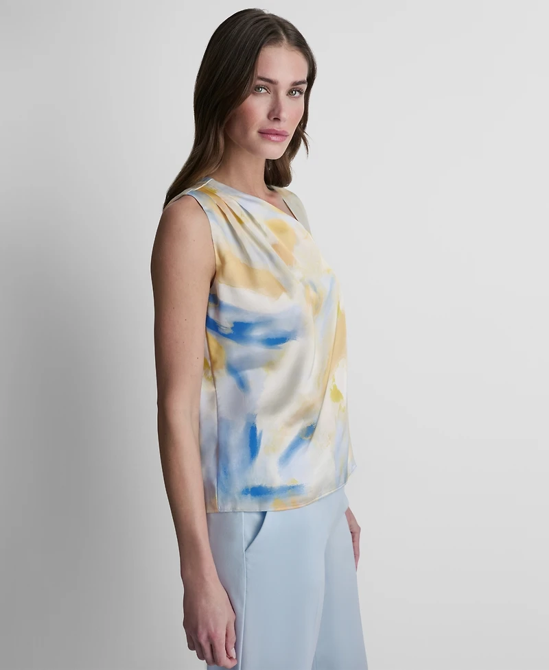 Dkny Women's Printed Asymmetric Neck Sleeveless Top