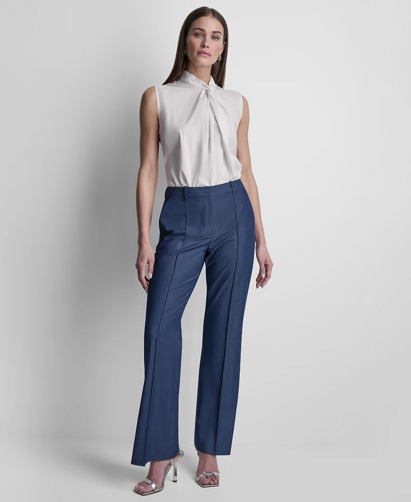 Dkny Women's Denim Pintuck Flared Trousers