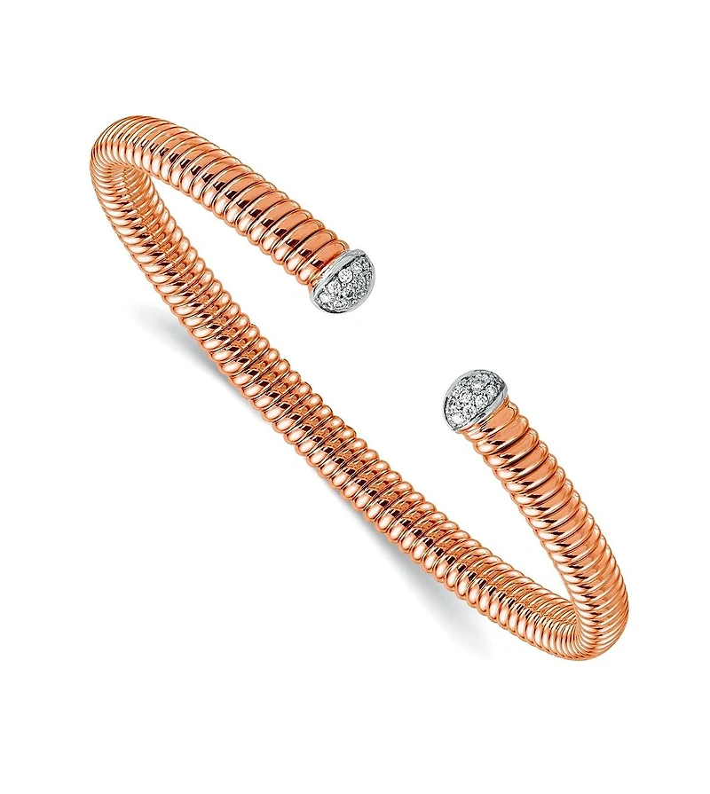 18k Gold Italian 0.17cttw Diamond Tubogas Cuff Bangle Bracelet