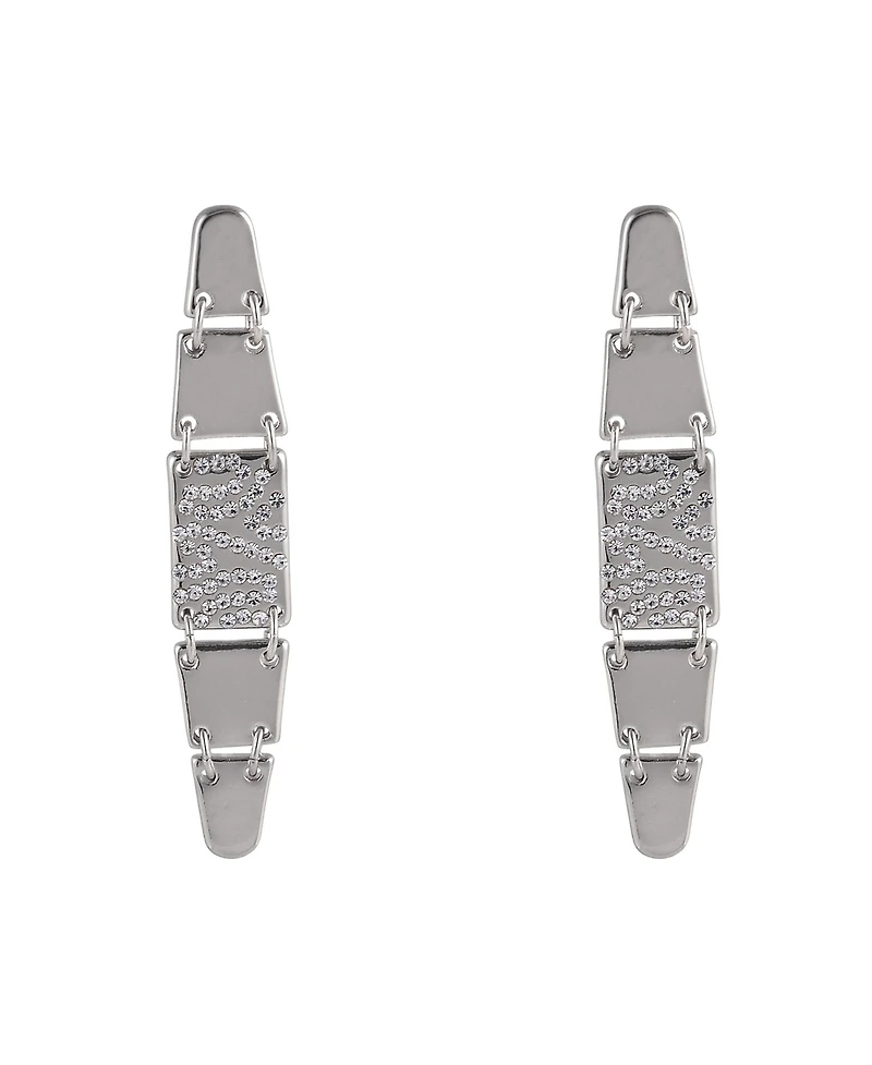 Laundry by Shelli Segal Silver Tone Linear Earrings with Pave Crystal Stone Accents
