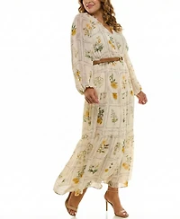 Taylor Plus Long-Sleeve Belted Maxi Dress