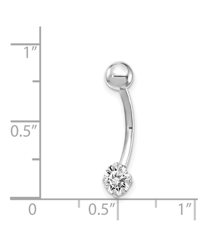 Curata Jewelry Solid 10k Yellow or White Gold 14g 5mm Round Cubic Zirconia Belly Ring Dangle