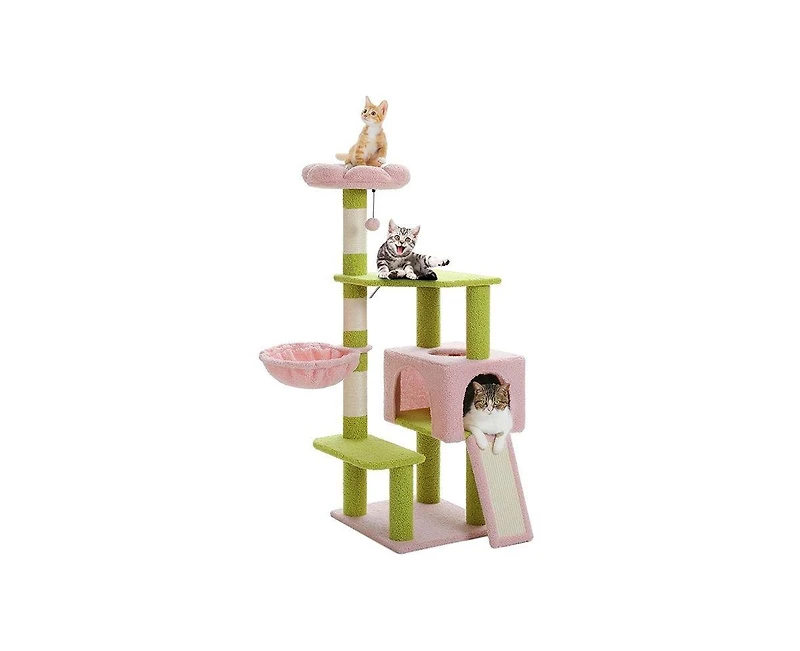 Aostirmotor 47.2" Cat Tree with Sisal-Covered Scratching Posts, Multi-Level Climbing Tower for Indoor Cats