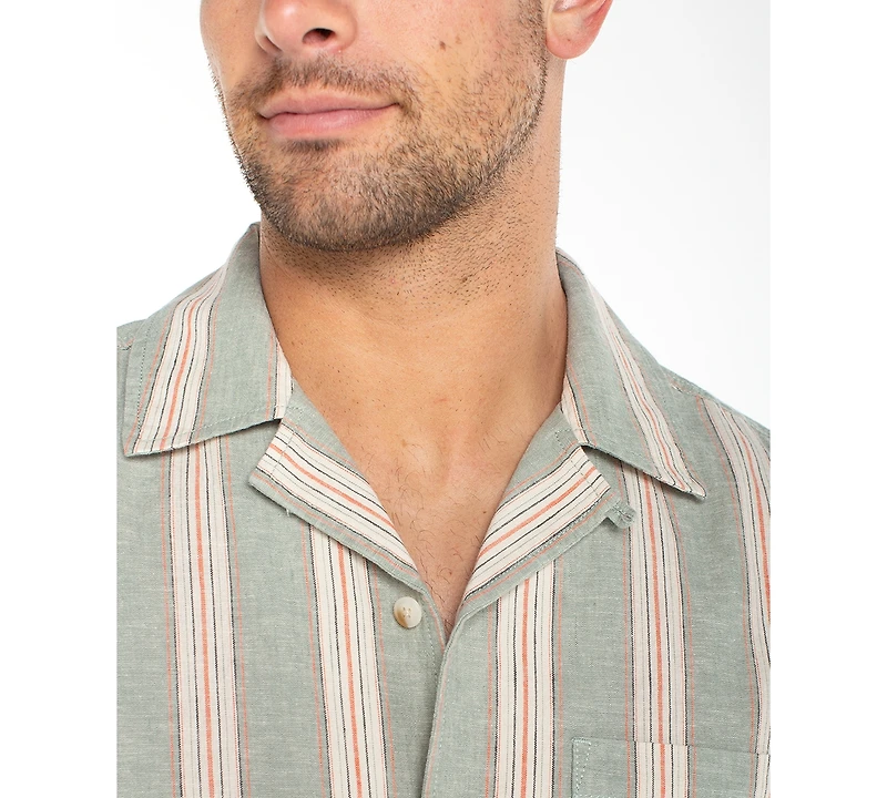 Liverpool Los Angeles Men's Short-Sleeve Button-Up Stripe Camp Shirt