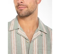 Liverpool Los Angeles Men's Short-Sleeve Button-Up Stripe Camp Shirt