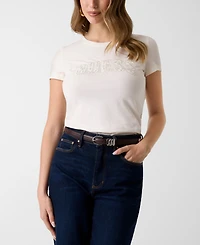 Guess Women's Embellished Lace Logo Crewneck Short-Sleeve T-Shirt