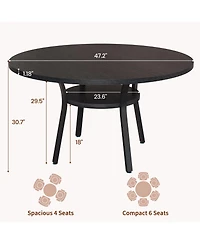 gaomon Round Dining Table for 4-6, 47 inch Wood Kitchen Table with Storage Shelf,with Metal Base,No Chairs
