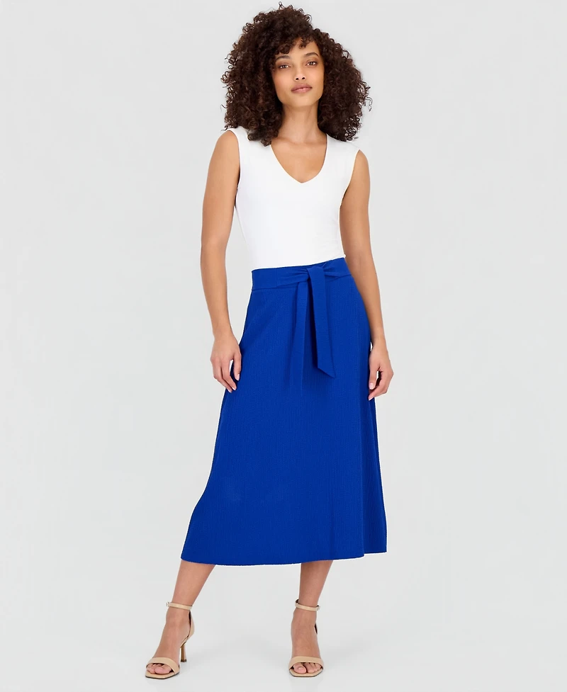 Anne Klein Essentials Petite Pull-On Tie-Waist Midi Skirt