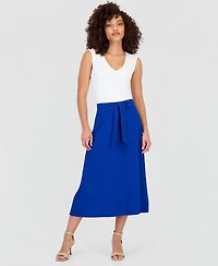 Anne Klein Essentials Petite Pull-On Tie-Waist Midi Skirt