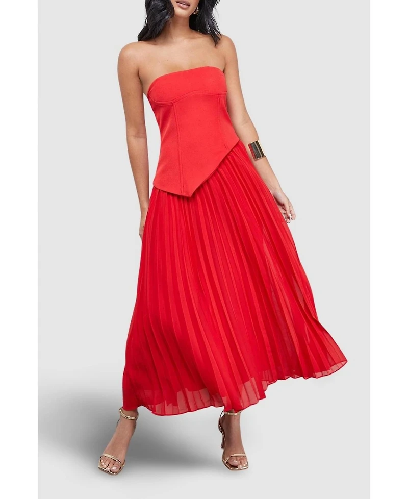 Warehouse Women's Bandeau Bodice Pleated Midi Dress