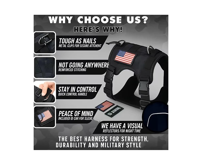 ProMounts Durable Tactical Dog Harness for Medium and Large Breeds, Featuring an Adjustable Vest with Handle, Metal Buckle, Camouflage Patches