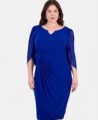 Connected Plus Sheer-Sleeve Chain-Detail Sheath Dress