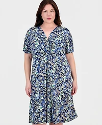Connected Plus Surplice-Neck Short-Sleeve Dress