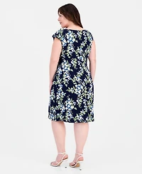 Connected Plus Printed Round-Neck Faux-Sarong Dress