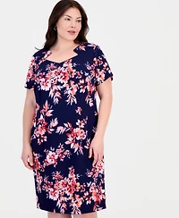 Connected Plus Printed Cutout-Neck Sheath Dress