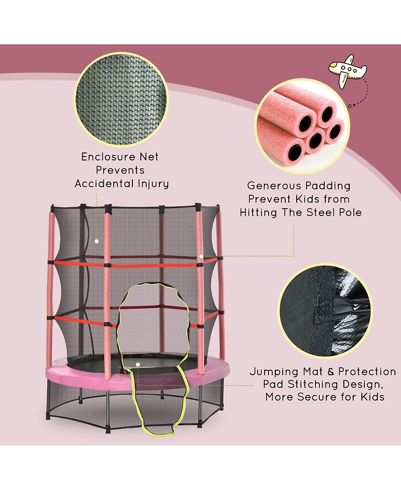 Outsunny Φ5FT Kids Trampoline with Enclosure Net for Age 3 to 6 Years