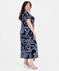 Robbie Bee Plus Printed Faux-Wrap O-Ring Dress
