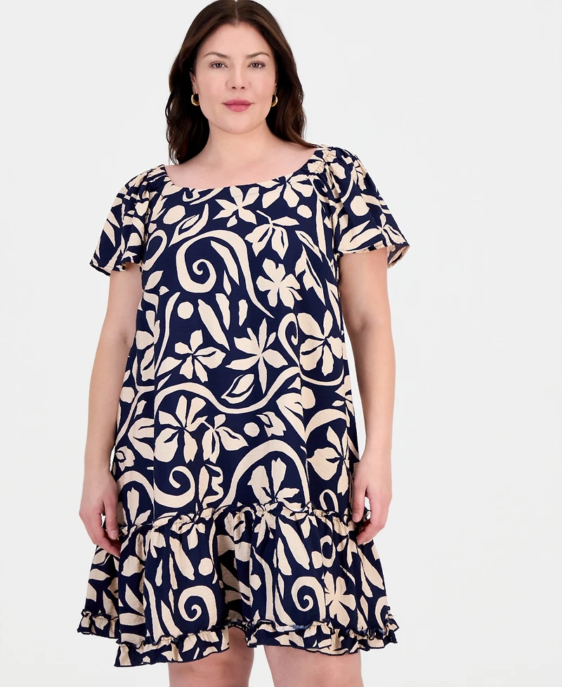 Robbie Bee Plus Printed Square-Neck Shift Dress