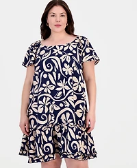 Robbie Bee Plus Printed Square-Neck Shift Dress