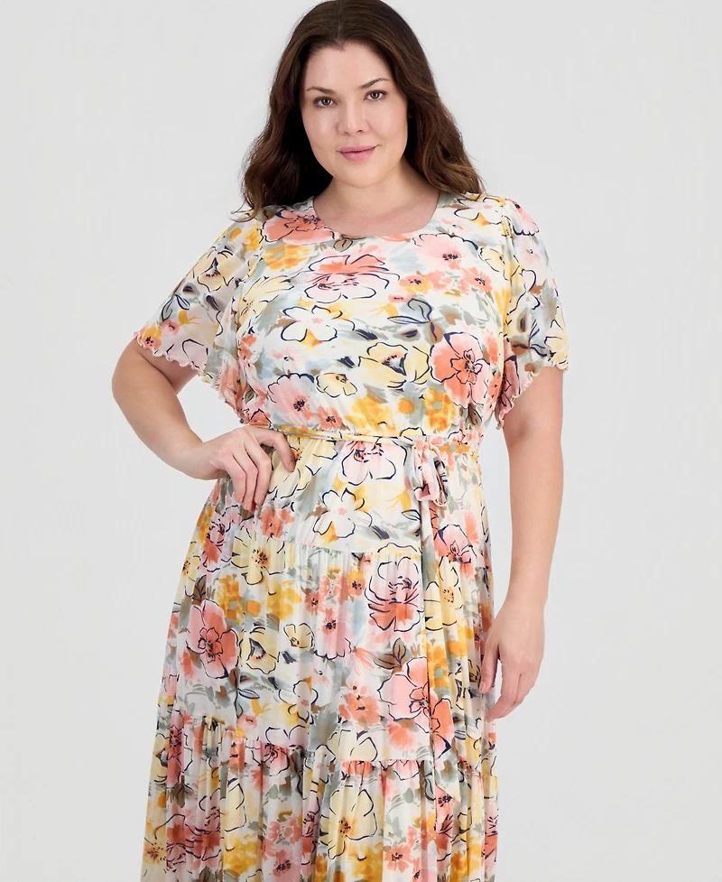 Sandra Darren Plus Tiered Flutter-Sleeve Dress