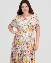 Sandra Darren Plus Tiered Flutter-Sleeve Dress